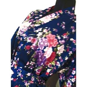 EPLAZA, Size Large  Sexy Short  Robe - Lingerie - Blue/Pink Floral